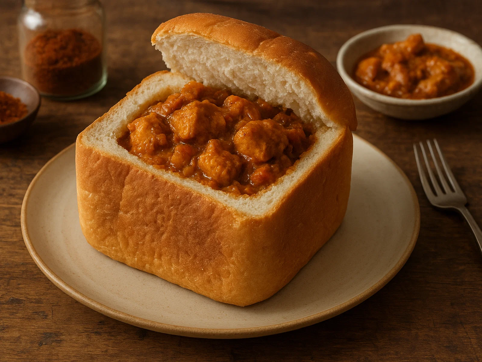 Südafrikanisches Bunny Chow mit Hähnchen-Curry