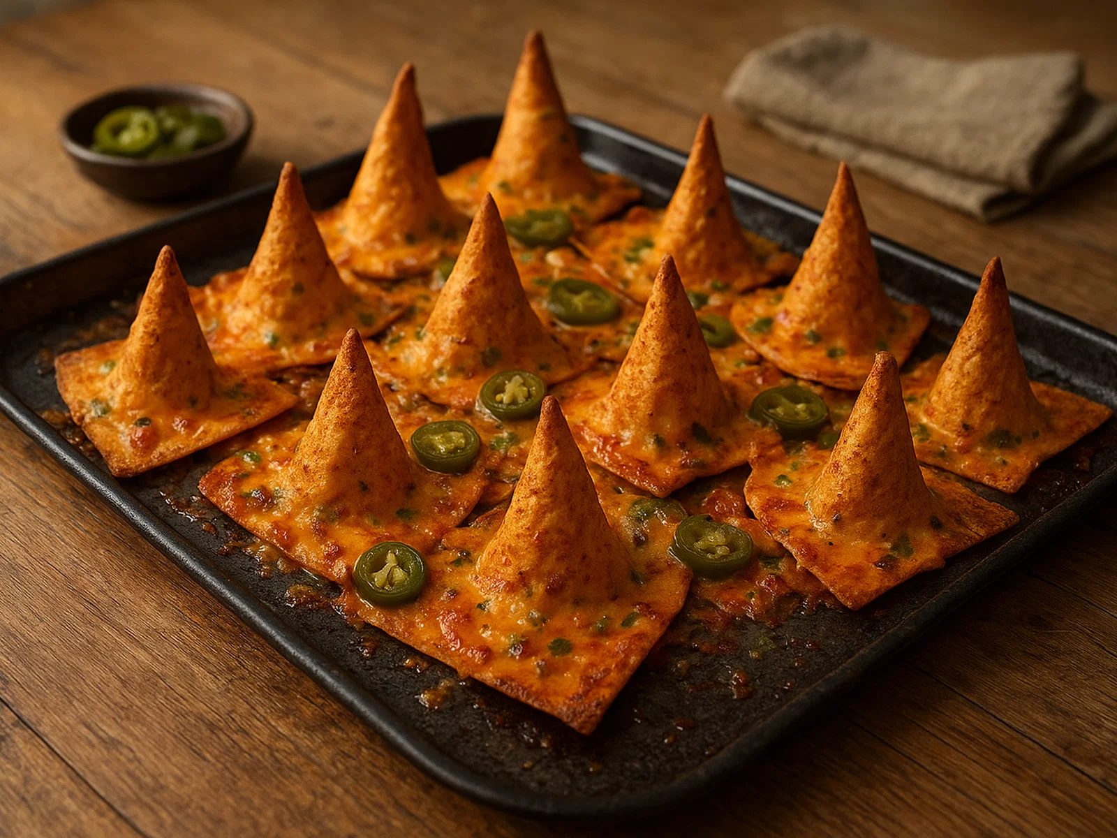 Hexenhut-Nachos mit rauchiger Käsemischung