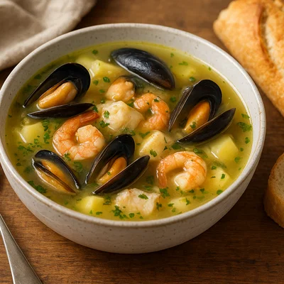 Jersey Fischsuppe mit Muscheln und Garnelen