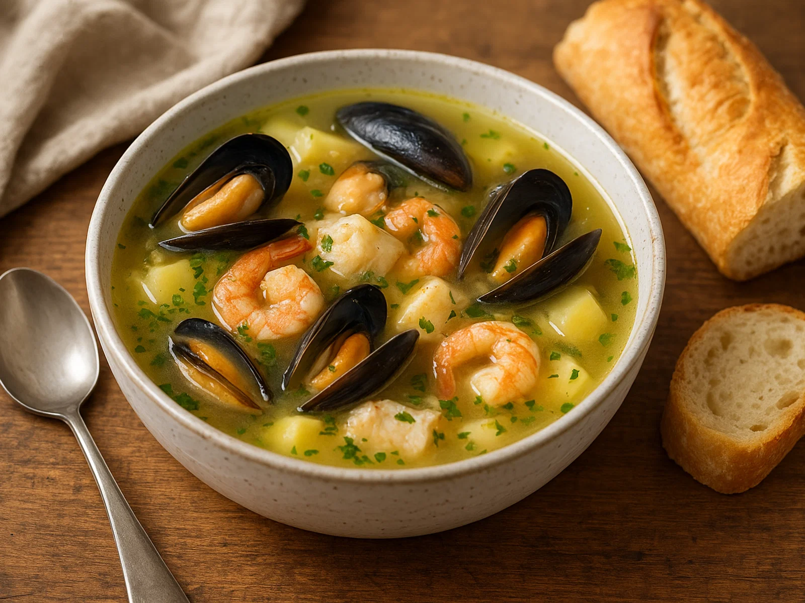 Jersey Fischsuppe mit Muscheln und Garnelen