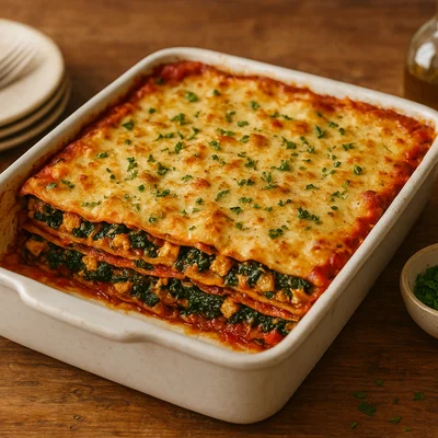 Vegane Lasagne mit Spinat und Tofu