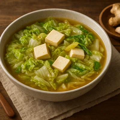 Chinakohl-Suppe mit Tofu und Ingwer
