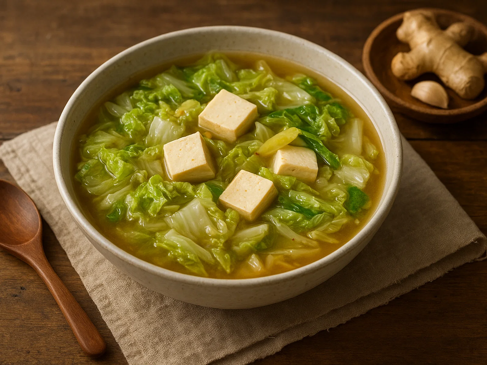 Chinakohl-Suppe mit Tofu und Ingwer