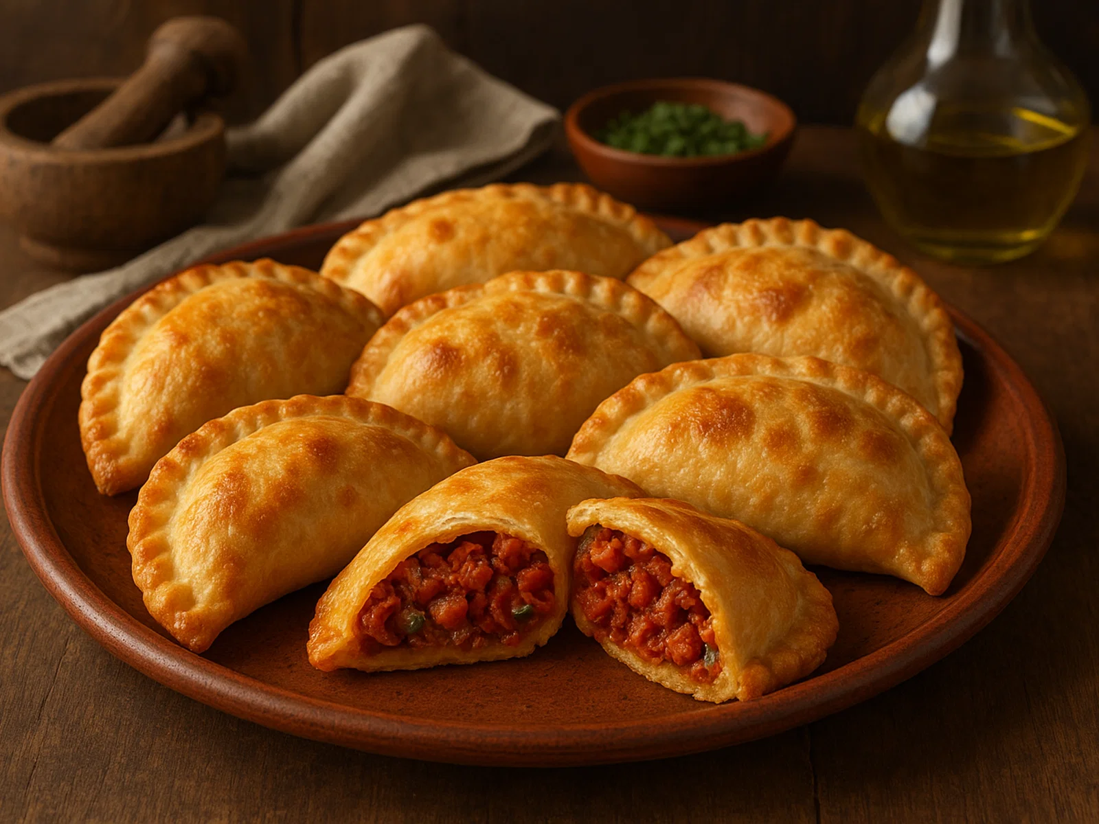 Pastéis com diablo dentro (würzige Chorizo‑Paprika‑Teigtaschen)