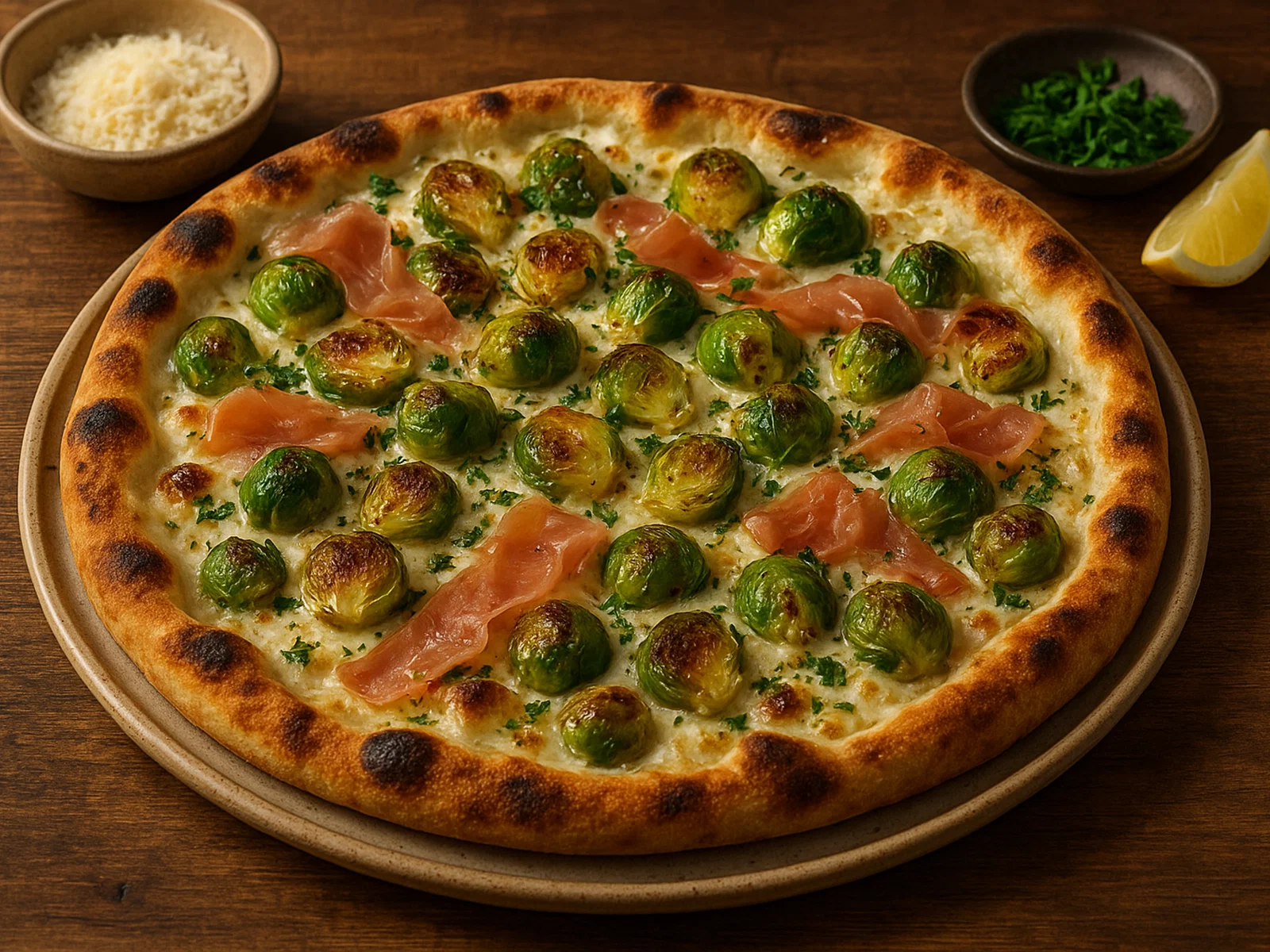 Rosenkohl-Pizza mit Prosciutto