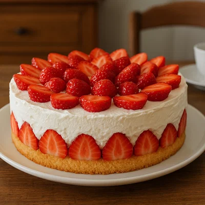 Erdbeer-Sahne-Torte mit Biskuitboden