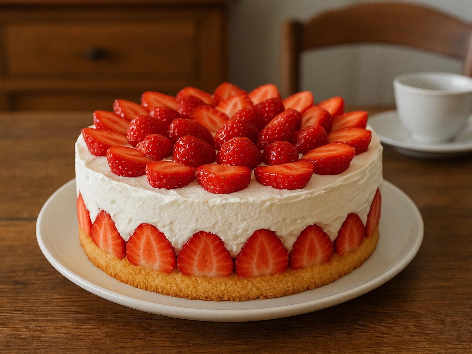 Erdbeer-Sahne-Torte mit Biskuitboden