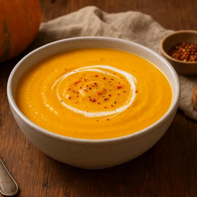 Cremige Kürbissuppe mit leichter Schärfe