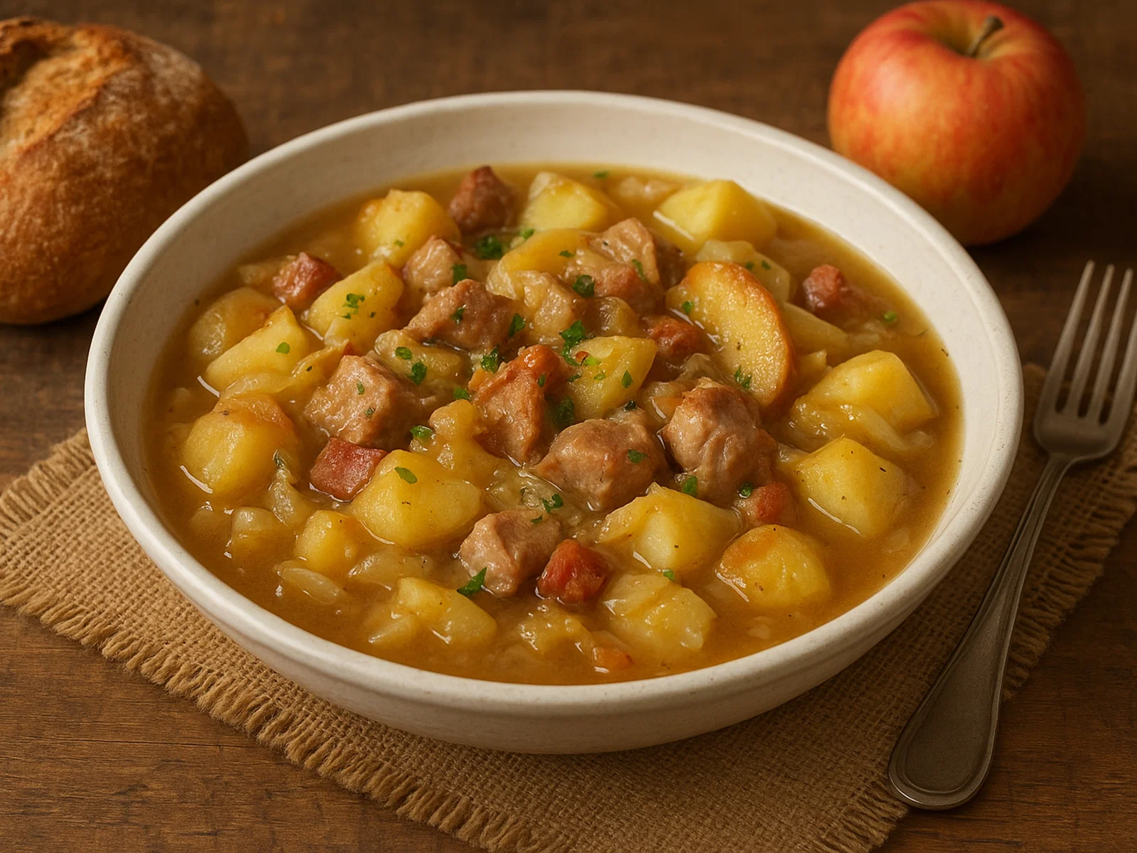 Pfälzer Schnitz und Drunder (Kartoffel-Apfel-Eintopf mit Schweinefleisch)