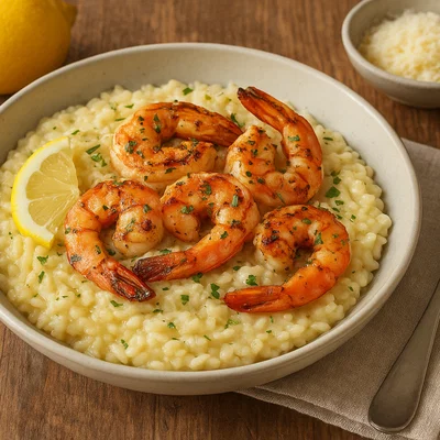 Zitronen-Risotto mit gegrillten Garnelen