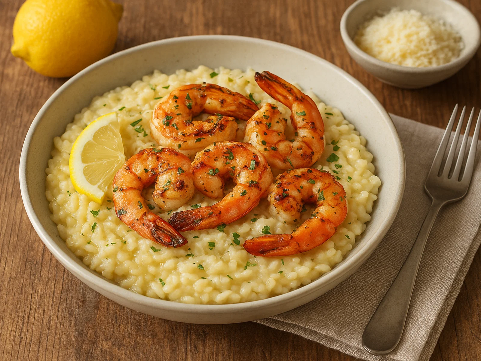 Zitronen-Risotto mit gegrillten Garnelen
