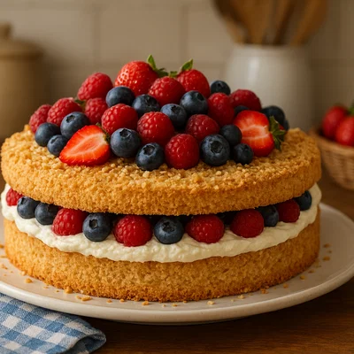 Mandelbiskuit mit frischen Beeren