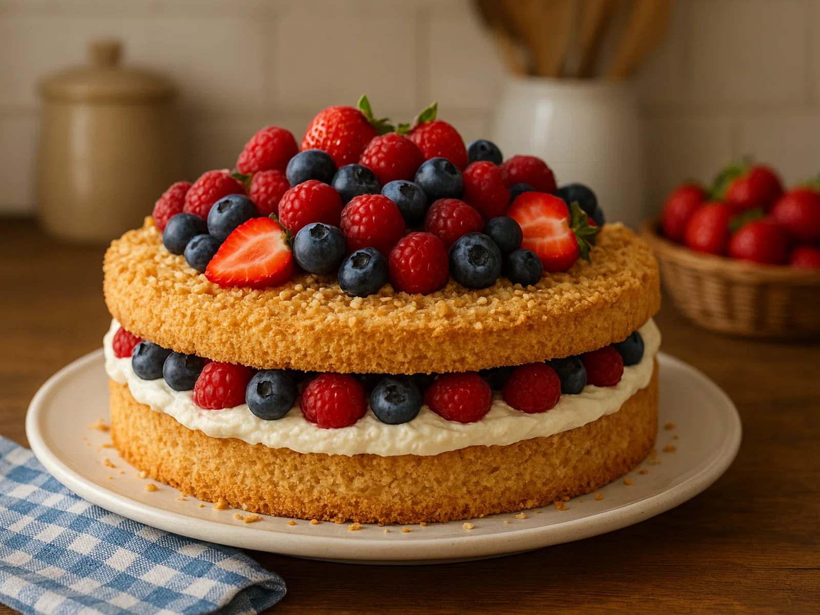 Mandelbiskuit mit frischen Beeren