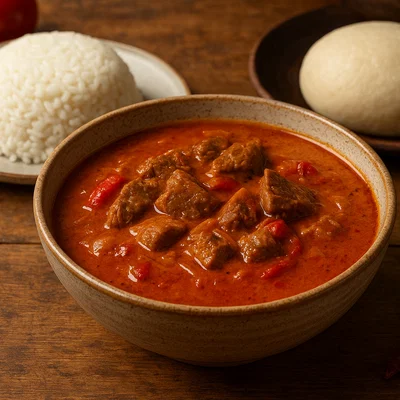 Palmnuss-Suppe (Palm Butter) mit Rindfleisch