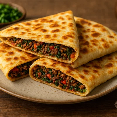 Türkische Gözleme mit würziger Hack-Gemüse-Füllung