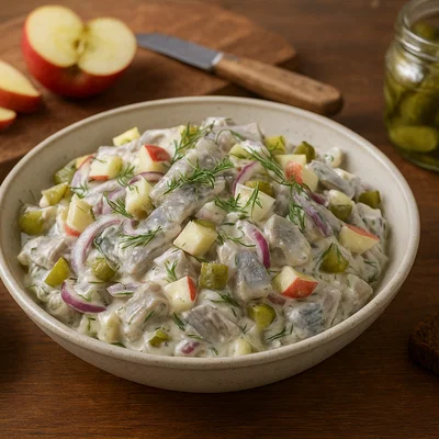 Skandinavischer Heringssalat mit Apfel, Dill und Gewürzgurken