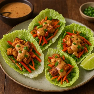 Chinakohl-Wraps mit Tofu und Limetten-Erdnusssauce