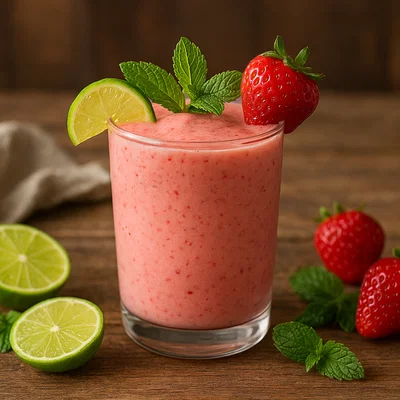 Cremiger Erdbeer-Limetten-Freeze mit Minze