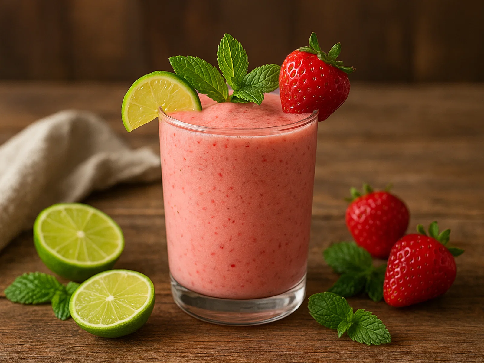 Cremiger Erdbeer-Limetten-Freeze mit Minze