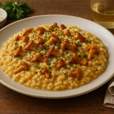 Cremiges Pfifferling-Risotto mit Weißwein und Parmesan