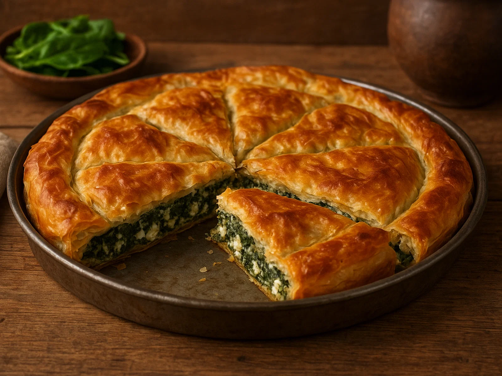 Spinat-Feta-Börek mit Yufkateig aus dem Ofen
