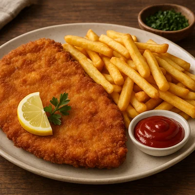 Schnitzel mit Pommes frites