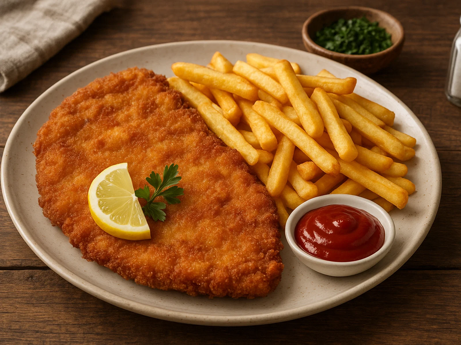Schnitzel mit Pommes frites