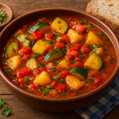 Griechischer Gemüseeintopf mit Kartoffeln und Zucchini