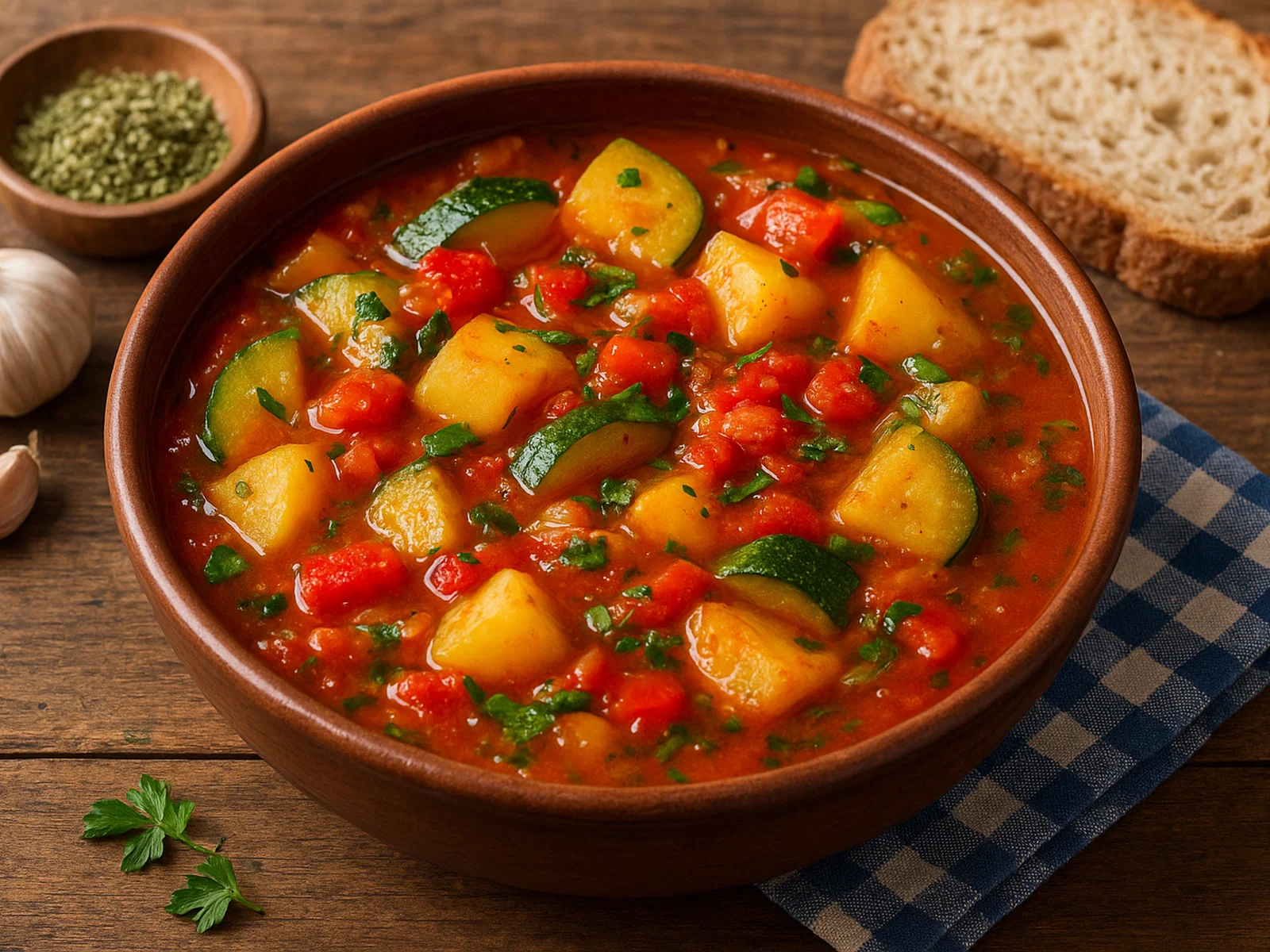 Griechischer Gemüseeintopf mit Kartoffeln und Zucchini