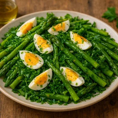 Ostereiersalat mit grünem Spargel und Frühlingskräutern