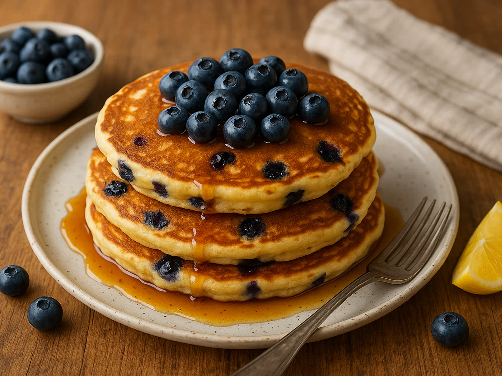 Blaubeerpfannkuchen mit Ahornsirup
