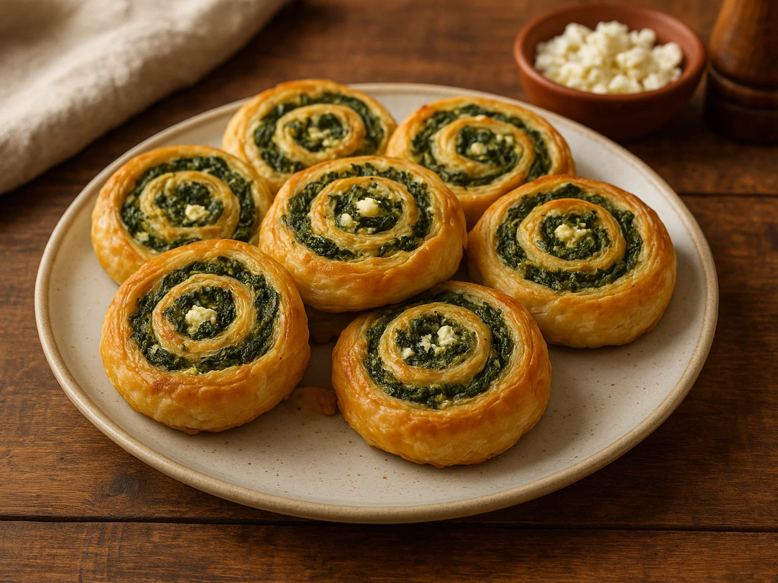 Blätterteig-Schnecken mit Spinat und Feta