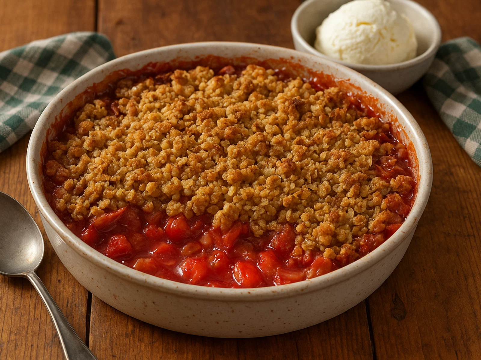 Erdbeer-Rhabarber-Crumble mit knusprigen Butterstreuseln