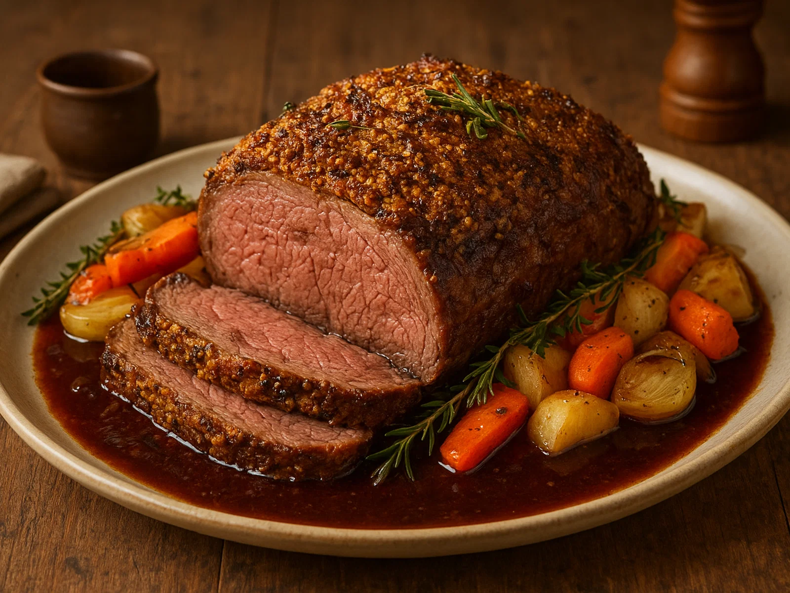 Herzhafter Rinderbraten mit knuspriger Senfkruste