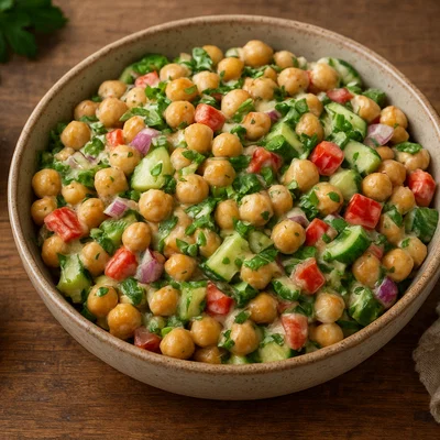 Kichererbsen-Salat mit cremigem Tahini-Zitronen-Dressing