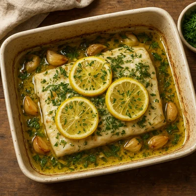 Kabeljau mit Zitrone und frischen Kräutern aus dem Ofen