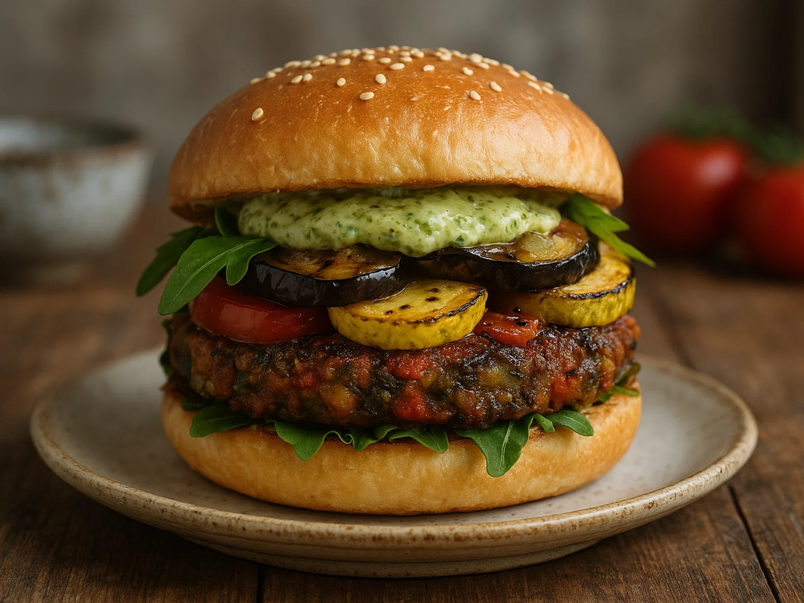 Ratatouille-Burger mit Pesto-Mayo