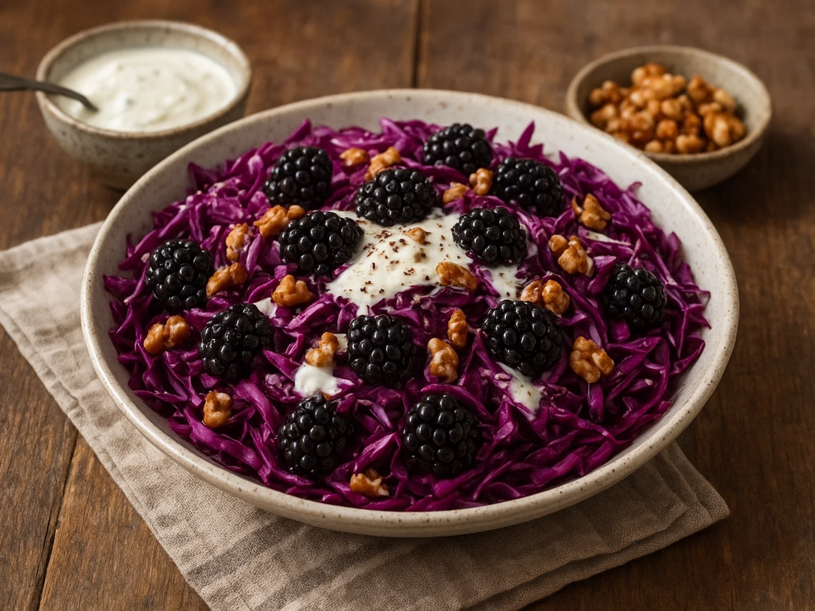 Brombeer-Rotkohlsalat mit cremigem Ziegenkäse-Dressing