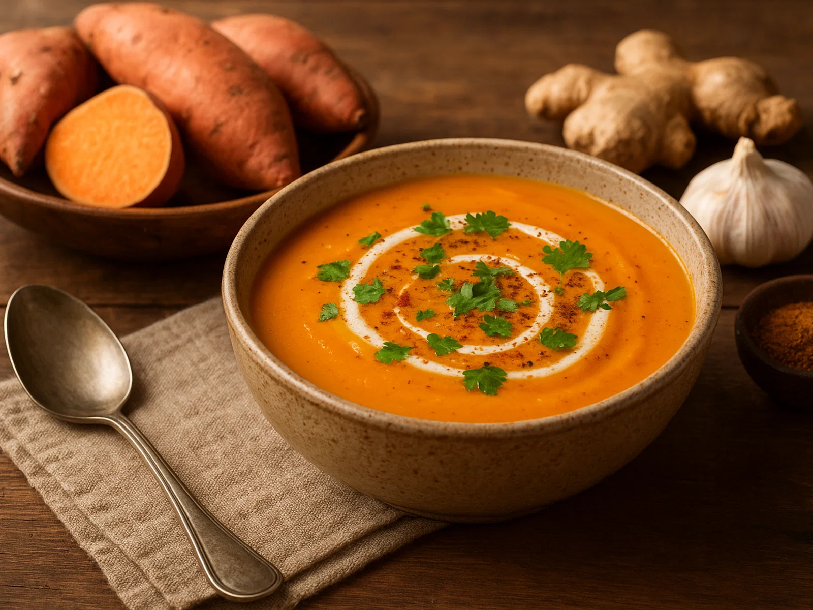 Würzige Süßkartoffel-Suppe mit Kokosmilch