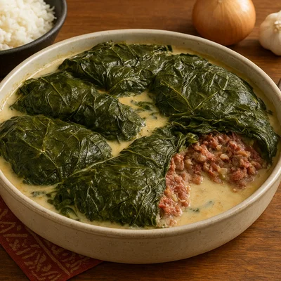 Palu Sami – Samoanischer Auflauf mit Taro-Blättern, Kokosmilch und Corned Beef