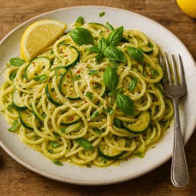 Zitronen-Zucchininudeln mit Basilikum und Parmesan