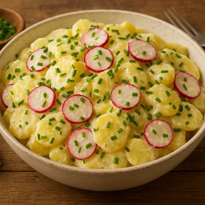Kartoffelsalat mit Radieschen und Schnittlauch