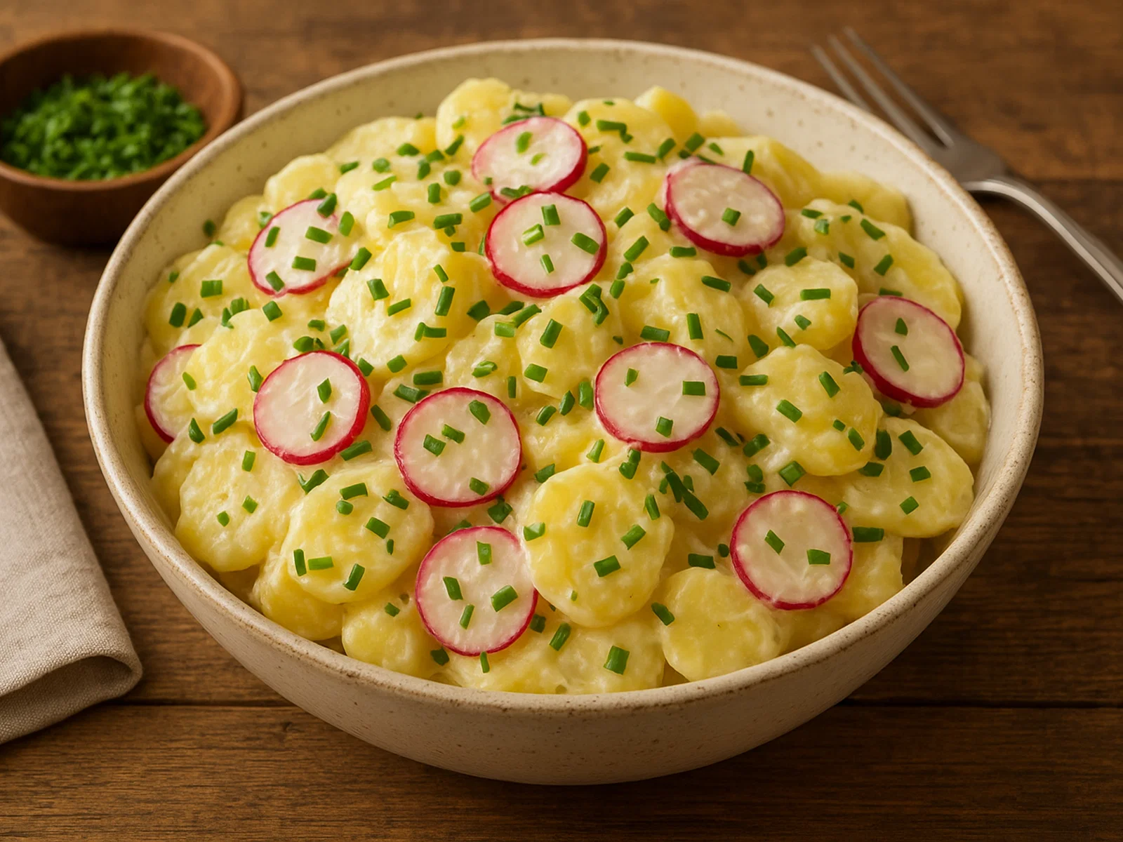 Kartoffelsalat mit Radieschen und Schnittlauch