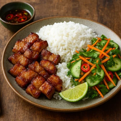 Bai Sach Chrouk – Kambodschanischer gegrillter Schweinebauch mit Reis