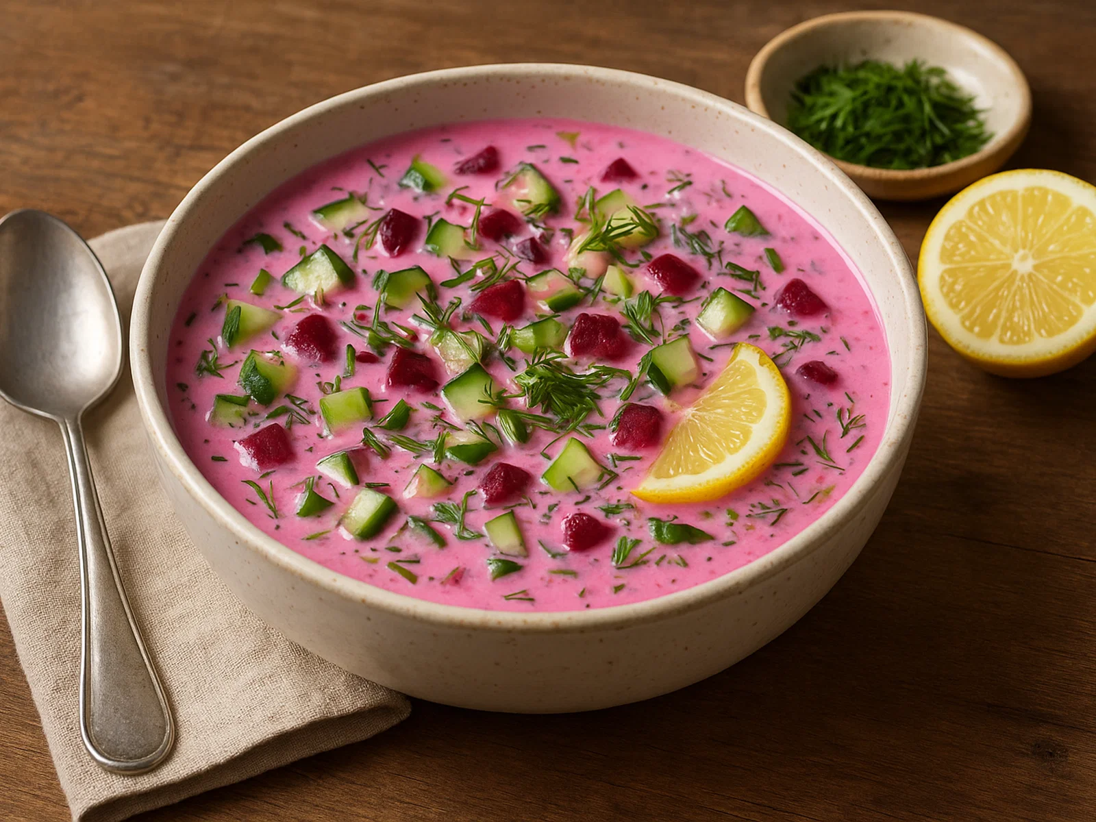 Vegetarische kalte Joghurtsuppe mit Roter Bete (Veģetārais aukstais zupa)