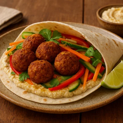 Exotischer Falafel-Wrap mit Kokos-Hummus