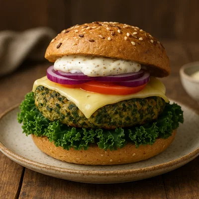 Grünkohl-Burger mit Hafer und Käse
