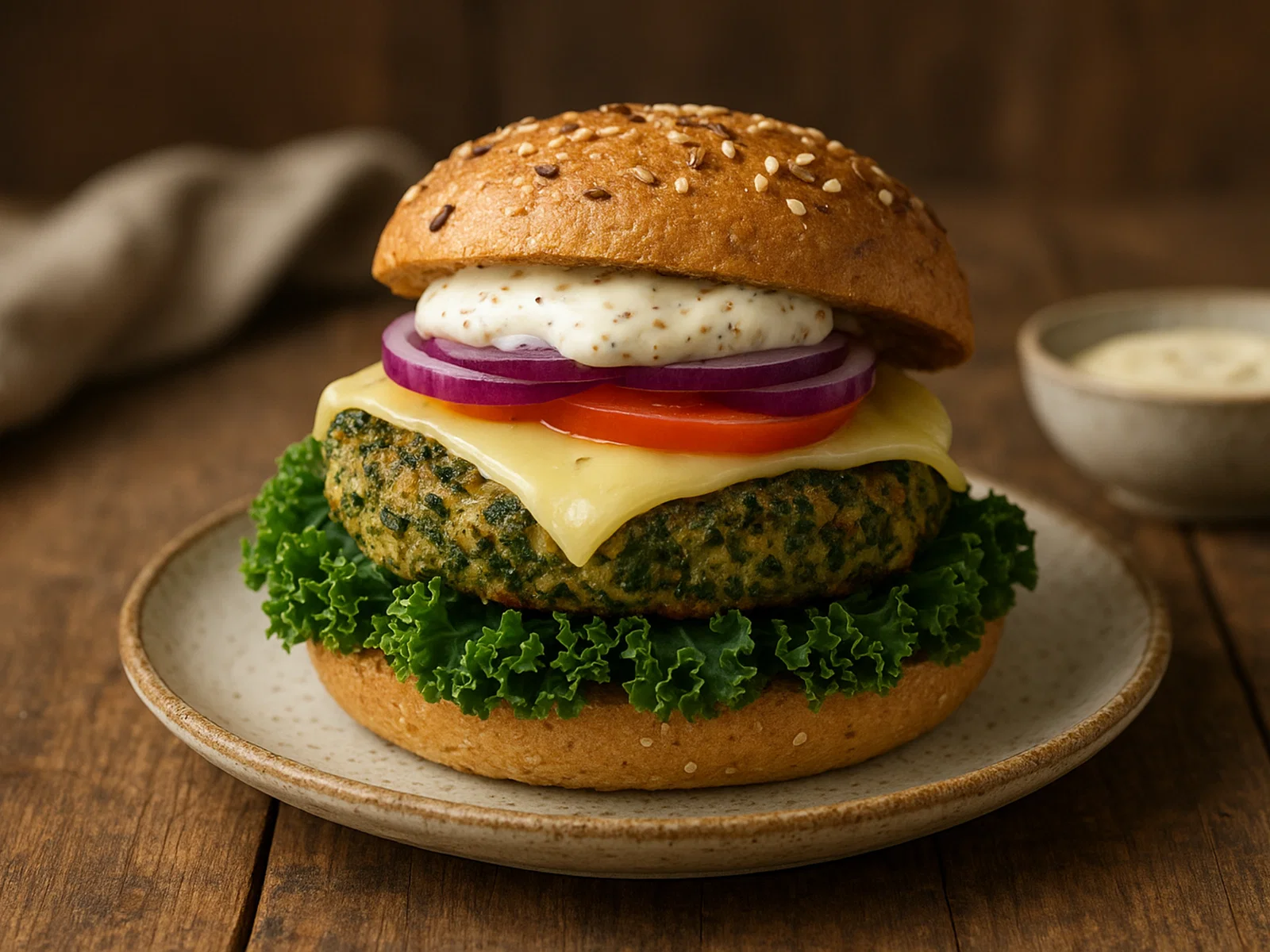 Grünkohl-Burger mit Hafer und Käse