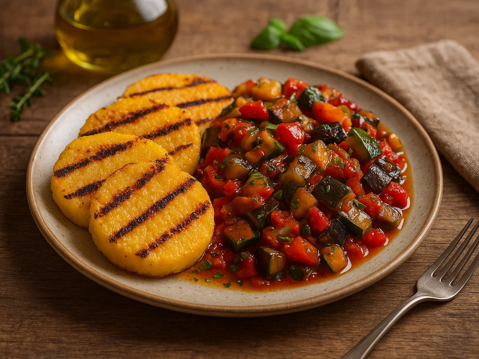 Gegrillte Polenta mit mediterranem Ratatouille