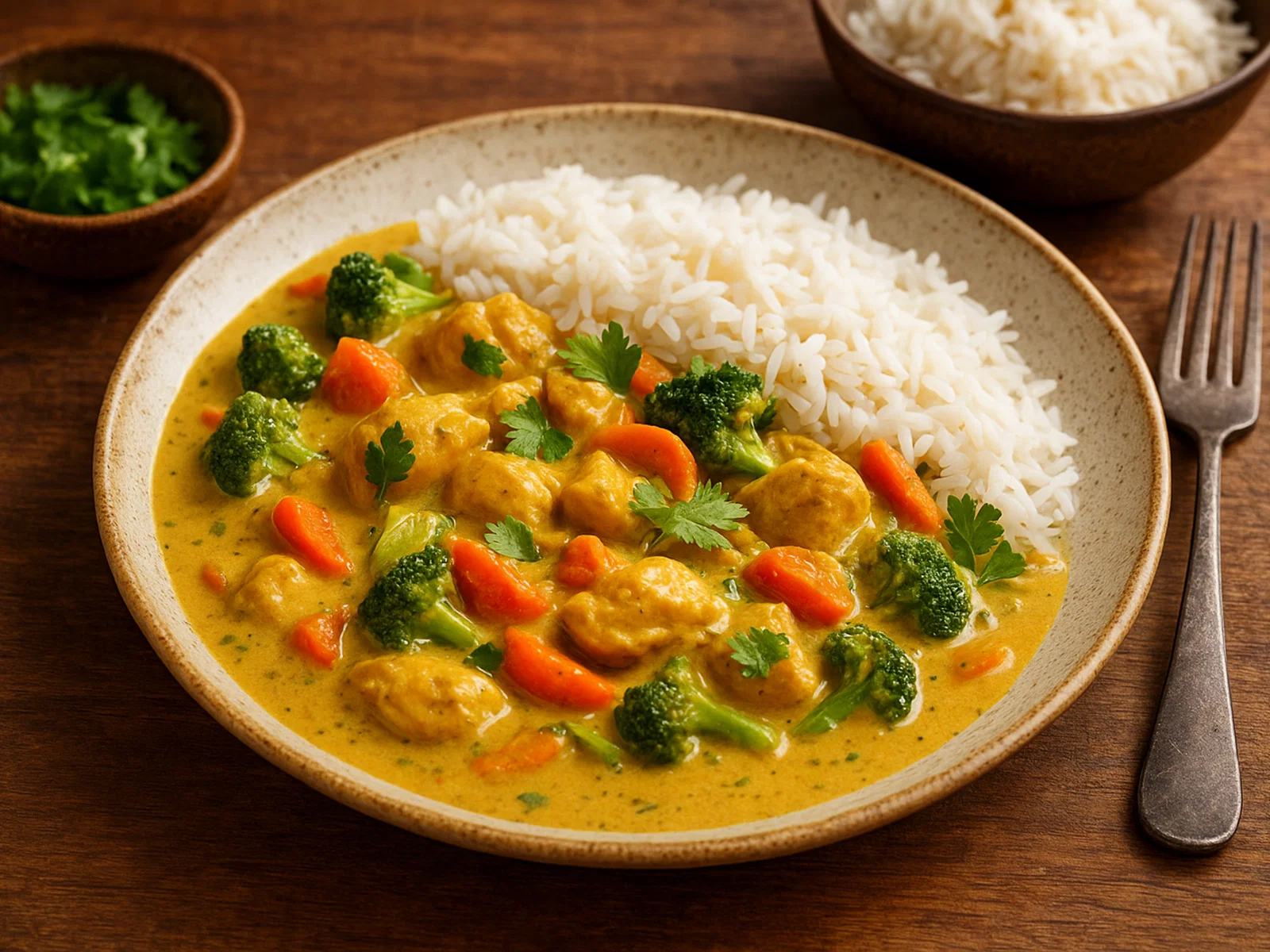 Cremiges Kokosnuss-Curry mit Hähnchen und Gemüse